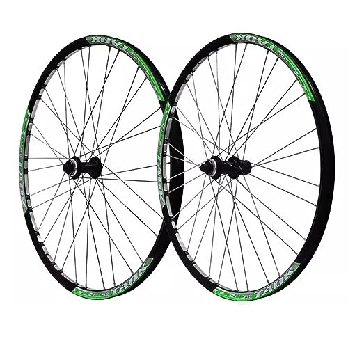 Mountain Bike Wheel : 27.5 Inch Mountain Bike Wheelset Center Locking Disc Type Brake Hubs Wheels Front Rear 100 / 135 Ball Bearing Cassette Support 7-10 Speed Freewheel QR Wheel Set (Color : Black green B)