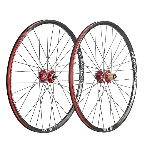 Mountain Bike Wheel : 27.5 Inch Mountain Bike Wheelset Disc Brake Sealed Bearing Support 7-8-9-10-11-12 Speed Cassette Quick Release Wheel Set Front / Rear Wheels 28H (Color : Red 1, Size : 27.5inch)