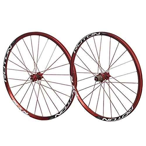 Mountain Bike Wheel : 27.5" Mountain Bike Wheelset 24H Flat Spokes Bicycle Rim MTB Disc Brake Wheels Quick Release Hub For 7 / 8 / 9 / 10 / 11 Speed Cassette Flywheel 1829g (Color : Red) (Red)