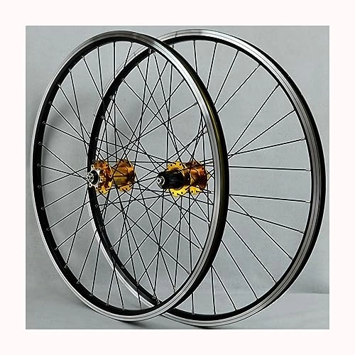 Mountain Bike Wheel : 27.5" Mountain Bike Wheelset V-brake Disc Brake Dual-purpose Rims Sealed Bearing Hubs Support 8-12 Speed Cassette QR Wheel Set (Color : Gold)