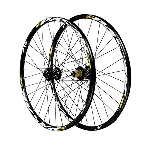 Mountain Bike Wheel : 29-inch Bicycle Wheels, Double Wall MTB Rim Aluminum Alloy Disc Brakes Quick Release 7-11 Speed Flywheel Cycling Wheels (Color : Yellow, Size : 29inch)