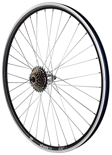 Mountain Bike Wheel : 700c Rear Wheel Mountain Bike Hybrid + 7 Speed Threaded Freewheel 14-28T Black Rim with Silver Spokes and Hub