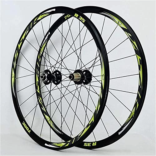 Mountain Bike Wheel : 700C Road Bike Wheels V-Brake, Double Wall Aluminum Alloy C-Brake Mountain Bicycle Disc Brake QR 9MM Wheelset Rim High 30MM Wheelset (Color : Green, Size : 29 inch)