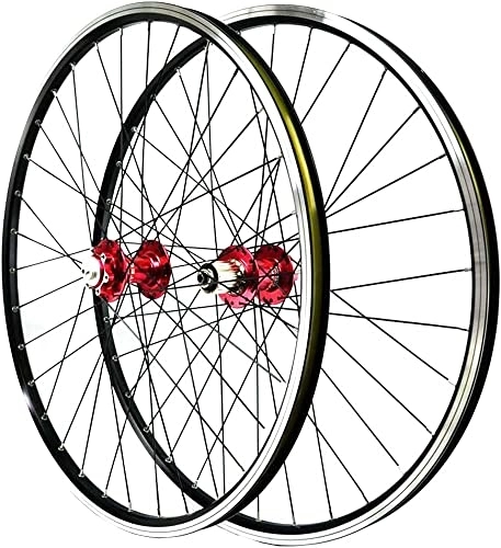 Mountain Bike Wheel : Amdieu Wheelset 26 Inch Mountain Bike Wheel, Front and Rear Wheel Disc / V-Brake Bicycle Double Wall Alloy Rim 32H Sealed Bearing QR 7-11 Speed road Wheel (Color : Red, Size : 26inch)