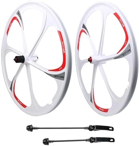 Mountain Bike Wheel : Amdieu Wheelset 26inch Mountain Bike, Double Wall MTB Rim Magnesium Alloy Quick Release V-Brake Cycling Hole Disc 7 8 9 10 Speed road Wheel (Color : White, Size : 26inch)