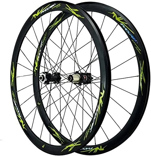 Mountain Bike Wheel : Amdieu Wheelset 700c / 29'' Bike Wheels, Double Wall MTB Rim 24 Holes Disc Brake V Brake 7-12 Speed Flywheel Cycling Wheels 7 / 8 / 9 / 10 / 11 / 12 speed road Wheel (Color : Green, Size : 700c)