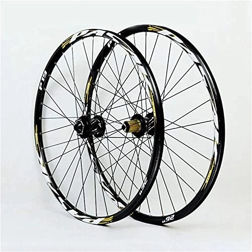 Mountain Bike Wheel : Amdieu Wheelset Mountain Bike Wheel 26 27.5 29in, 32H Double Wall Rims Hub Sealed Bearing Bike Wheels Disc Brake Barrel Shaft 7-11 Speed road Wheel (Color : Yellow, Size : 27.5inch)