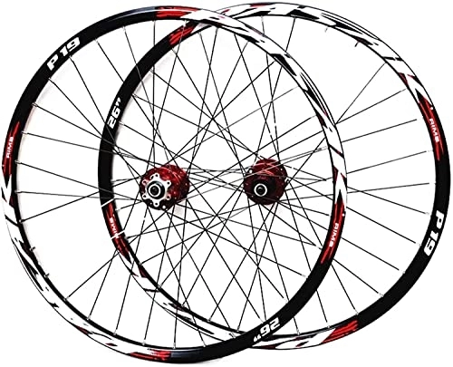 Mountain Bike Wheel : Amdieu Wheelset Mountain Bike Wheelset 26 / 27.5 / 29In, 32H Double Wall Alloy Rim Cassette Hub Sealed Bearing Disc Brake QR 7-11 Speed MTB Wheels road Wheel (Color : RED, Size : 26inch)