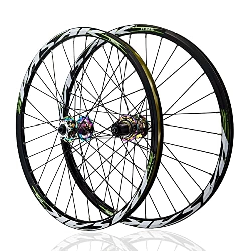 Mountain Bike Wheel : Asiacreate 24 Inch Bicycle Wheelset Disc Brake Mountain Bike Wheels 32H Rim Quick Release Hub Front Rear Wheels Fit 8-12 Speed Cassette (Color : Green, Size : 24inch)