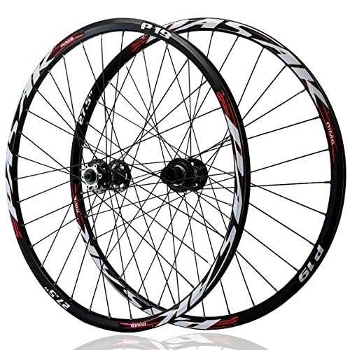 Mountain Bike Wheel : Asiacreate 26 / 27.5 / 29 In MTB Wheelset Quick Release Wheel Disc Brake 32H Alu Alloy Rim Mountain Bike Wheels Fit 7 / 8 / 9 / 10 / 11 Speed Cassette (Color : Red, Size : 27.5'')