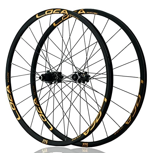 Mountain Bike Wheel : Asiacreate 26 / 27.5 / 29'' Mountain Bike Wheelset Disc Brake Thru Axle 700C Road Bike Wheel Aluminum Alloy 24 Hole Rim For 12speed Cassette (Color : Gold, Size : 700C)
