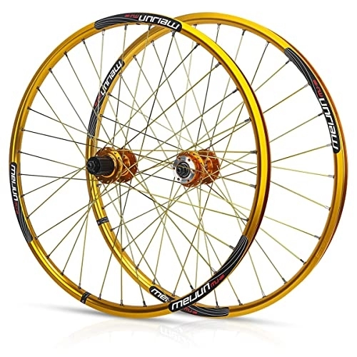 Mountain Bike Wheel : Asiacreate 26 Inch Bike Wheelset MTB Cycling Wheels Disc Brakes Quick Release Wheel 32H Double-Layer Aluminum Alloy Rim For 7 8 9 10 Speed Cassette (Color : Gold)