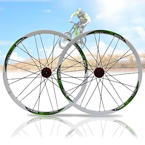 Mountain Bike Wheel : Asiacreate 26 Inch MTB Wheelset Disc Brake Mountain Bike Wheel 25mm Rim Height QR Sealed Bearings Fit 7-10 Speed Cassette Bicycle Wheelset (Color : White Green)