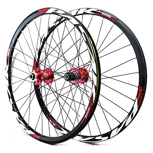 Mountain Bike Wheel : Asiacreate Bicycle Wheelset 24'' Mountain Bicycle Wheel Set Quick Release 32 Spokes Rim Sealed Bearings Disc Brake Hub Fit 8-12 Speed Cassette (Color : Red, Size : 24in)