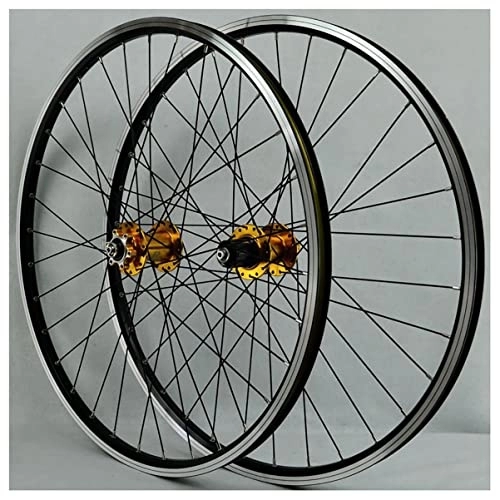 Mountain Bike Wheel : Asiacreate Bike Wheels 26 / 27.5 / 29 Inch Quick Release Disc V Brake 32 H Spoke MTB Bicycle Rim 8-12 Speed Cassette Sealed Bearing Hubs Cycling Wheelset (Color : Gold, Size : 26'')