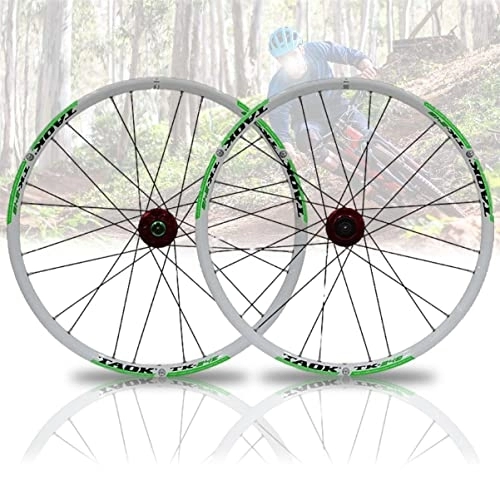 Mountain Bike Wheel : Asiacreate Bike Wheelset 24" MTB Quick Release Wheel Set 24 H Double Layer Alu Alloy Rim Disc Brake Hub Fit 7 / 8 / 9 / 10 Speed Cassette (Color : Green, Size : 24 inch)