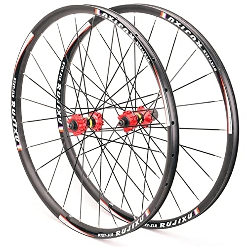 Mountain Bike Wheel : Asiacreate Bike Wheelset 26 / 27.5 / 29" Double Layer Alloy Rim Disc Brake 24H Sealed Bearing Hub QR For 8 / 9 / 10 / 11 Speed MTB Bicycle (Color : Red, Size : 26'')