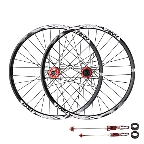 Mountain Bike Wheel : Asiacreate Cycle Wheel 26 / 27.5 / 29" Double Layer Alloy Wheelset 32H Rim Quick Release Sealed Bearing Disc Brake QR Mountain Bike Wheelset (Color : Red, Size : 26'')