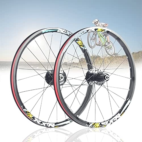 Mountain Bike Wheel : Asiacreate Folding Bike Wheelset 20 Inch Double Layer Aluminum Alloy Wheels Disc Brake Quick Release 24H MTB Bicycle Wheelset For 8 9 10 Speed Cassette (Color : Black, Size : 20'')
