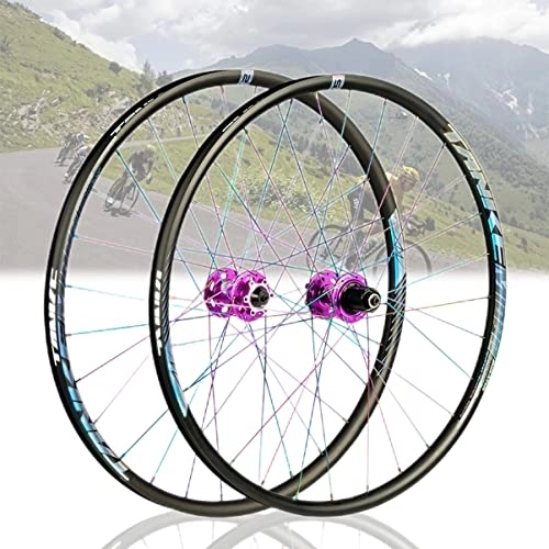 Mountain Bike Wheel : Asiacreate Mountain Bike Wheelset 26 / 27.5 / 29'' MTB Disc Brake Wheels Rims QR Sealed Bearing Hub 7 8 9 10 11 12 Speed Cassette Bicycle Wheel (Color : Purple, Size : 27.5'')