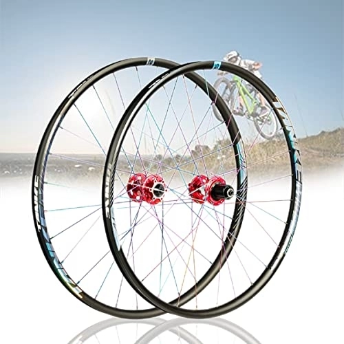 Mountain Bike Wheel : Asiacreate Mountain Bike Wheelset 26 / 27.5 / 29'' MTB Disc Brake Wheels Rims QR Sealed Bearing Hub 7 8 9 10 11 12 Speed Cassette Bicycle Wheel (Color : Red, Size : 27.5'')
