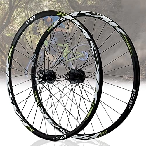 Mountain Bike Wheel : Asiacreate Mountain Bike Wheelset 26 / 27.5 / 29'' Quick Release Wheel Disc Brake Sealed Bearing Hub 32 Spokes Rim Fit 7-11 Speed Cassette (Color : Green, Size : 27.5in)