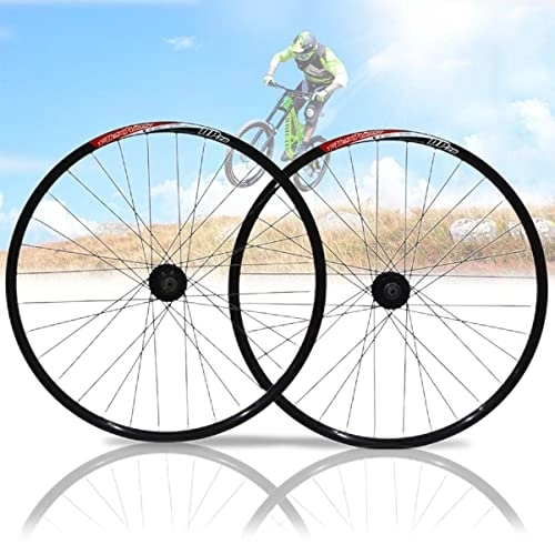 Mountain Bike Wheel : Asiacreate Mountain Bike Wheelset 26 Inch Aluminum Alloy Rim 32H Disc Brake MTB Wheelset Quick Release Bike Wheels Fit 7-10 Speed Cassette (Color : Black, Size : 26'')