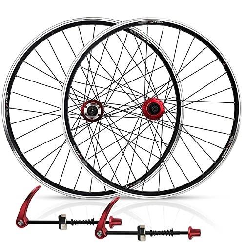 Mountain Bike Wheel : Asiacreate MTB Wheelset 26 Inch Disc / V Brake Quick Release Mountain Bike Wheelset Aluminum Alloy 32H Rim For 7-10 Speed Cassette Bicycle Wheelset (Color : Red)