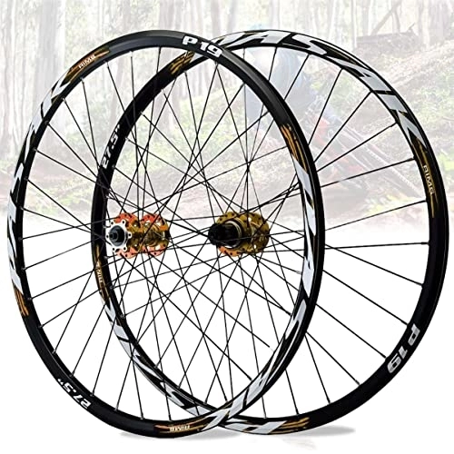 Mountain Bike Wheel : Asiacreate Quick Release Wheel 26 / 27.5 / 29'' Mountain Bicycle Wheel Set Double Layer Disc Brake Wheel 32-Hole Sealed Bearing Hub For 7 8 9 10 11 12 Speed (Color : Gold, Size : 27.5inch)