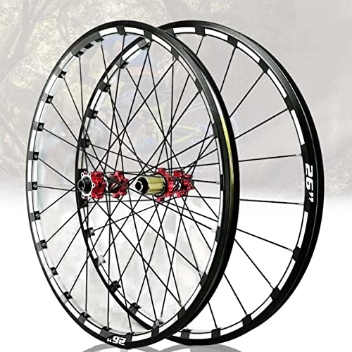 Mountain Bike Wheel : Asiacreate Thru Axle Bike Wheelset 26'' 27.5'' 29'' Mountain Bicycle Front Rear Wheel Set Double Layer Disc Brake 24-Hole Straight-Pull Hub For 7 8 9 10 11 12 Speed (Color : Red, Size : 27.5IN)