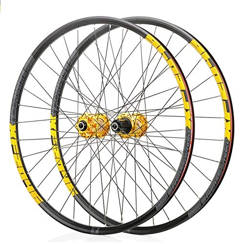 Mountain Bike Wheel : BAIDEFENG Bike Front and Rear Wheels, MTB Mountain Wheelset Double Wall Alloy Rim Tires for 8-11S 27.5" Quick Release, Yellow