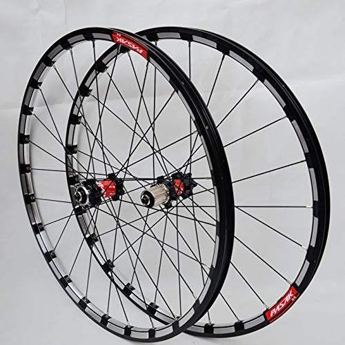 Mountain Bike Wheel : Bicycle Front Rear Wheel Set 26 / 27.5 Inch Mountain Bike Ultralight Wheelset 24 Hole Straight Pull Disc Brake Double Wall Alloy Rim 7-11Speed (Color : Black Carbon Red Hub, Size : 27.5inch)