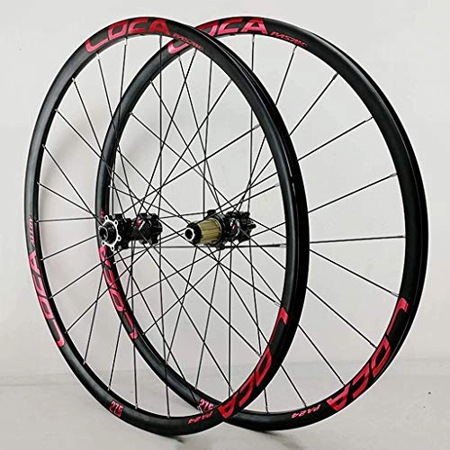 Mountain Bike Wheel : Bicycle Front & Rear Wheels 26 / 27.5 / 29in 700C Alloy Rim MTB Bike Wheelset 24H Disc Brake 8-12 Speed Thru Axle (Color : Red-A, Size : 27.5inch)