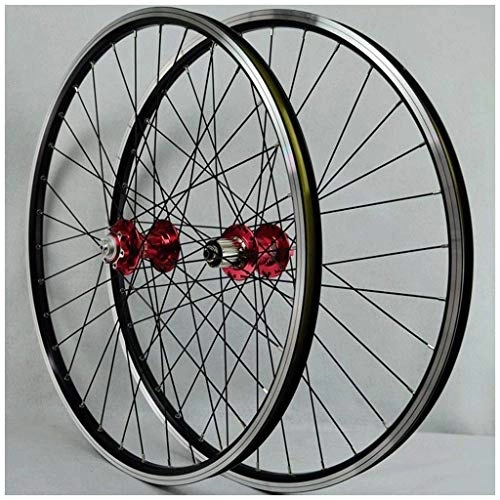 Mountain Bike Wheel : Bicycle MTB 32H Wheelset 26 inch Mountain Bike Wheel Double Layer Alloy Wheel Disc / Rim Brake Cassette Hubs 7-11 Speed QR Sealed Bearing (Color: Red hub, size: 26 inch)