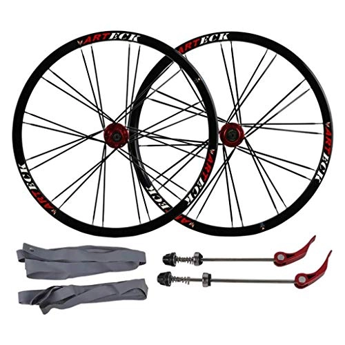 Mountain Bike Wheel : Bicycle rims, 26 inch aluminum alloy, mountain bike wheelset double-walled disc brake quick release MTB wheels rear wheel front wheel Palin bearing 7 / 8 / 9 / 10 Speed ​​24h (Color : Red)