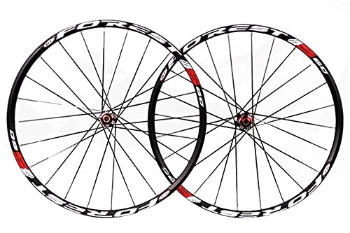 Mountain Bike Wheel : Bicycle Wheel 26 27.5 In MTB Bike Wheel Set Double Wall Alloy Rim Carbon Hub First 2 Rear 5 Palin Quick Release Disc Brake 7 8 9 10 11 Speed Cassette (Color : Black hub, Size : 26inch) (Red Hub