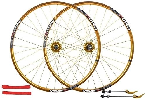 Mountain Bike Wheel : Bicycle Wheel Bike Wheel Bicycle Wheelset 26 Inch, Double Walled Aluminum Alloy Bicycle Wheels Disc Brake Mountain Bike Wheelset Quick Release American Valve 7 / 8 / 9 / 10 Speed (Color : Gold)