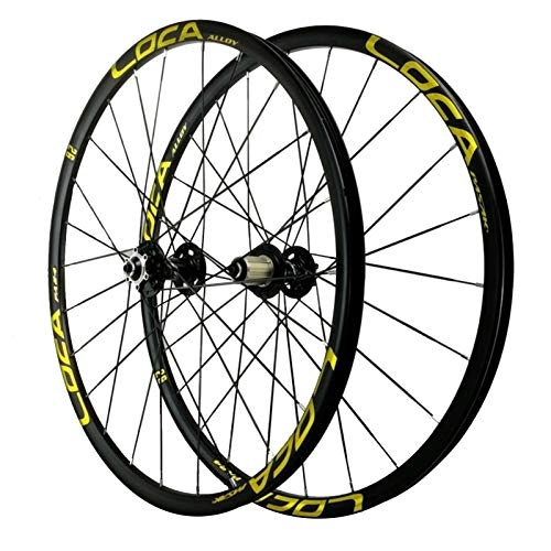 Mountain Bike Wheel : Bicycle Wheels, 26 / 27.5'' Double-decker Mountain Bike Rim Aluminum Alloy 24 Holes Quick Release 8 / 9 / 10 / 11 / 12 Speed (Color : Yellow, Size : 26INCH)