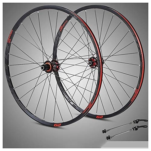 Mountain Bike Wheel : Bicycle Wheels Aluminum Alloy 29 inch Mountain Bike Wheel Set Disc Rim Brake 8-11 Speed Sealed Bearings Hub Hybrid With Night Anti-cursor (Color : Black red)