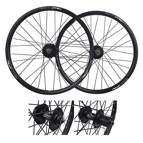 Mountain Bike Wheel : Bicycle Wheelset 20inch Bicycle Wheelset, Double Wall MTB Rim Quick Release V-Brake Hybrid / Mountain Bike Hole Disc 7 8 9 10 Speed (Color : Black)