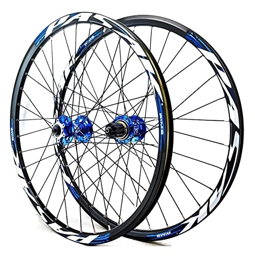 Mountain Bike Wheel : Bicycle Wheelset 24'' Mountain Bicycle Wheel Set Quick Release 32 Spokes Rim Sealed Bearings Disc Brake Hub Fit 8-12 Speed Cassette (Color : Blue, Size : 24in) (Blue 24in)