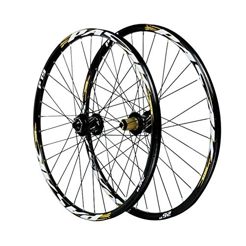 Mountain Bike Wheel : Bicycle Wheelset 26 / 27.5 / 29 Inch Bike Wheelset, Mountain Bike Bicycle Wheel Set Front 2 Rear 4 Bearings Disc Brake Quick Release Wheels (Color : Yellow, Size : 29in)