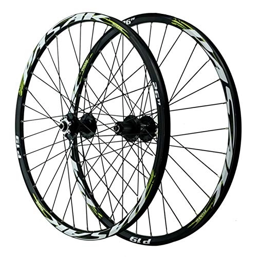 Mountain Bike Wheel : Bicycle Wheelset 26 / 27.5 / 29 Inch Mountain Bike Wheel Set, Cycling Wheels Aluminum Alloy 32 Holes Six Nail Disc Brake 12 Speed (Color : Black green, Size : 26in)