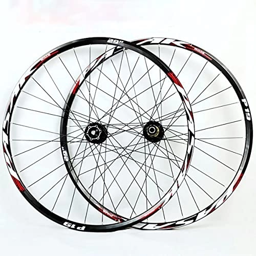 Mountain Bike Wheel : Bicycle Wheelset 26 / 27.5 / 29 Inch Thru Axle Quick Release Disc Brake Rim 32H MTB Bike Wheelset 7-11 Speed Cassette Hub (Color : Red A, Size : 26'')