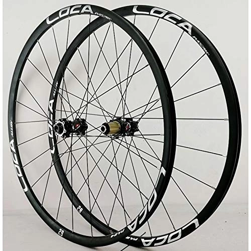 Mountain Bike Wheel : Bicycle Wheelset 26 27.5 29IN 700C Cycling Wheels Set Mountain Road Bike Wheelset Ultralight Alloy Thru Axle Front Rear Rim Disc Brake 8 9 10 11 12Speed (Color : Black hub, Size : 700C)