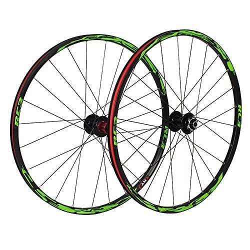 Mountain Bike Wheel : Bicycle Wheelset 26 / 27.5 Inch, Double Walled Rim Quick Release Wheel Set Disc Brake Palin Bearing Mountain Bike-24 Perforated Disc 8 / 9 / 10 Speed, Green, 26 in
