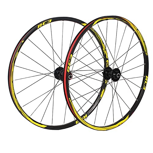 Mountain Bike Wheel : Bicycle Wheelset 26 / 27.5 Inch, Double Walled Rim Quick Release Wheel Set Disc Brake Palin Bearing Mountain Bike-24 Perforated Disc 8 / 9 / 10 Speed, Yellow, 27.5 in