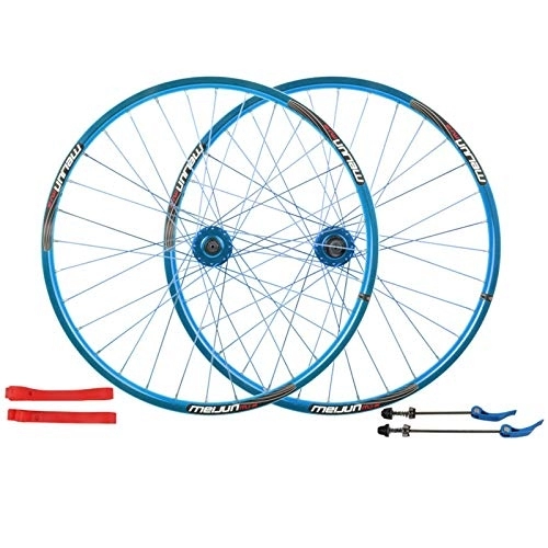 Mountain Bike Wheel : Bicycle Wheelset 26" Front Rear Bicycle Wheels Disc Brake Bike Wheelset MTB Ultra Light Double Layer Alloy Rim Sealed Bearing 32 Hole 7 / 8 / 9 / 10 Cassette (Color : Blue)
