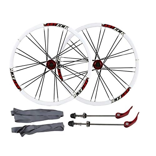 Mountain Bike Wheel : Bicycle Wheelset 26 Inch Bicycle Wheelset, Mountain Bike Disc Brake Quick Release Flat Banner Cycling Wheels Wheel Hub (Color : White red1)