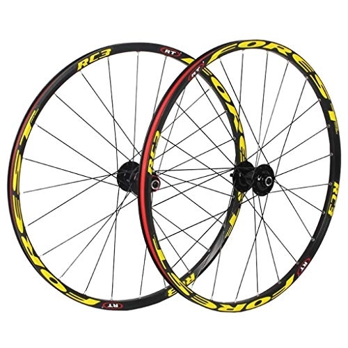 Mountain Bike Wheel : Bicycle Wheelset 26 Inch MTB Bike Cycling Wheels, Mountain Bicycle CNC Sealed Bearings Disc Rim Brake Compatible 8 9 10 11 Speed (Color : Yellow)